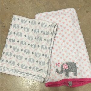 Elephant Print Kids Blanket Set - Pink & Gray